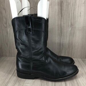 Cowboy Boots Mens 10.5D Black Leather Pull On Western Rodeo Boots